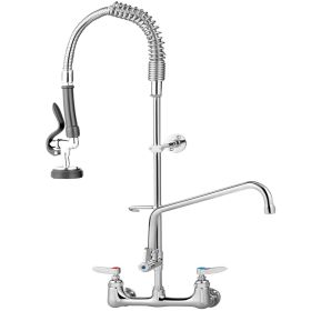 VEVOR Commercial Faucet with Pre-Rinse Sprayer, 8" Adjustable Center Wall Mount Kitchen Faucet with 12" Swivel Spout (Default: Default)